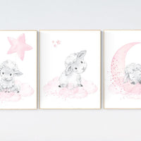 Sheep nursery decor, Nursery decor girl, nursery decor lambs, nursery wall art sheep, moon and cloud wall art nursery, girl nursery decor