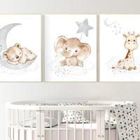 Nursery wall art animals, gray nursery, gender neutral nursery, neutral nursery, baby room decor