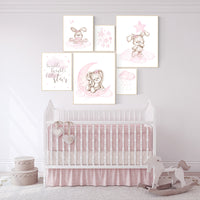 Nursery wall art girl, Rabbit nursery print, Nursery decor girl flower bunny, Bunny wall art