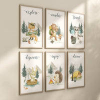 Camping prints, camp animals, woodland animals, gender neutral, Camping nursery, camp nursery, Adventure Nursery Decor, travel nursery