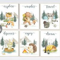 Camping prints, camp animals, woodland animals, gender neutral, Camping nursery, camp nursery, Adventure Nursery Decor, travel nursery