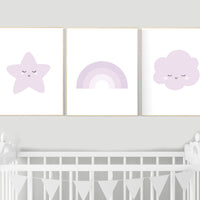 Nursery prints rainbow, Nursery decor girl purple, lilac nursery, nursery wall art girl, moon star