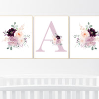 Nursery decor girl purple, mauve, Burgundy, floral nursery, flower nursery, butterfly