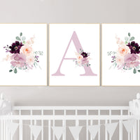 Nursery decor girl purple, mauve, Burgundy, floral nursery, flower nursery, butterfly