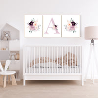 Nursery decor girl purple, mauve, Burgundy, floral nursery, flower nursery, butterfly