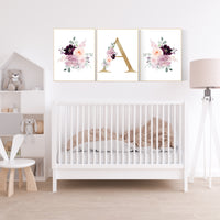 Nursery decor girl purple, mauve, Burgundy, floral nursery, flower nursery, butterfly