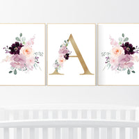 Nursery decor girl purple, mauve, Burgundy, floral nursery, flower nursery, butterfly