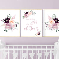 Nursery decor girl purple, mauve, Burgundy, floral nursery, flower nursery, butterfly, nursery print