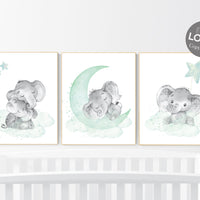 Nursery decor elephant, mint nursery decor, gender neutral nursery