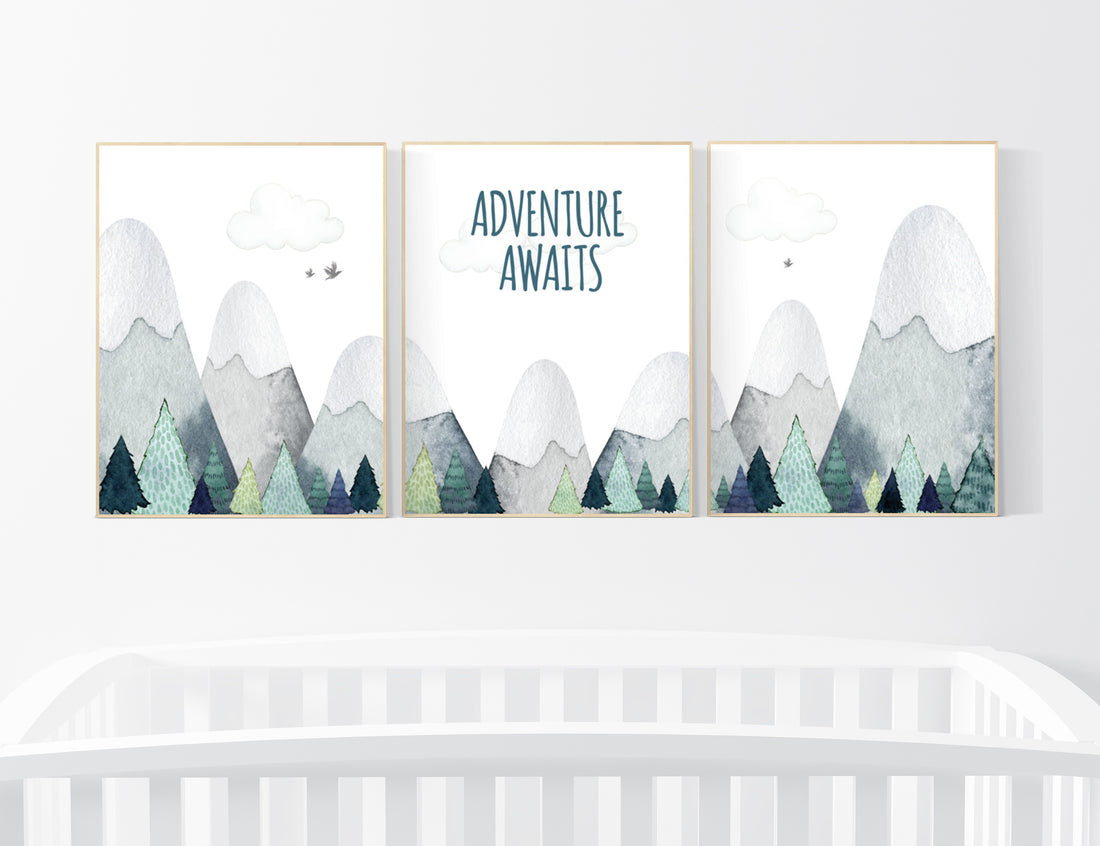 Nursery decor boy mountain, adventure nursery, adventure theme nursery, woodland, gender neutral