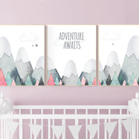 Nursery decor girl mountain, adventure nursery, adventure theme nursery, woodland, gender neutral