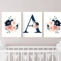 Blush navy flowers, nursery decor girl flower, nursery decor girl floral, blush navy flowers