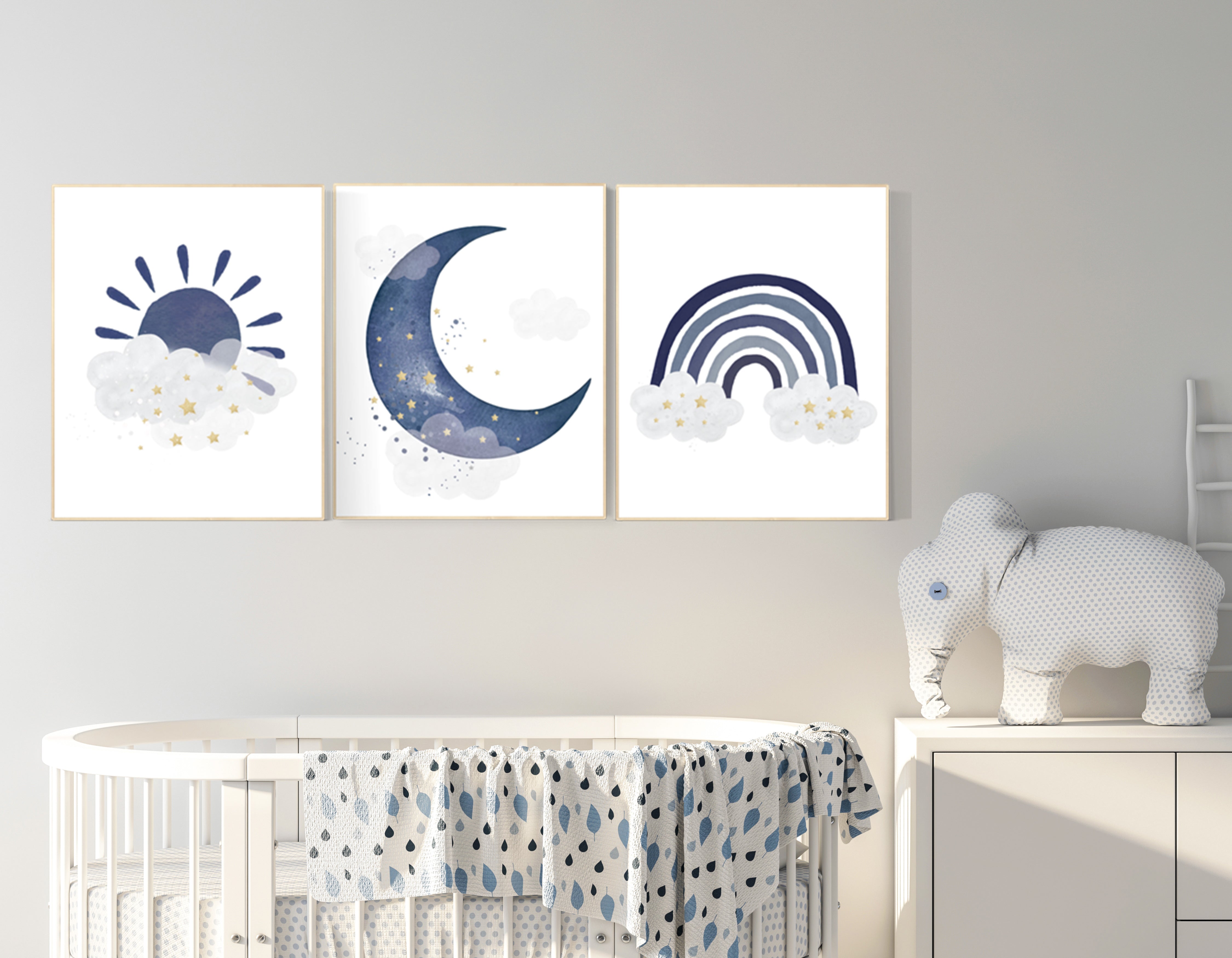 Navy nursery decor, boy nursery wall decor, rainbow nursery, cloud and ...