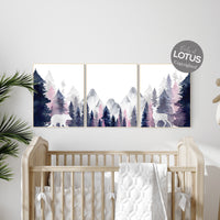 Mountain wall art, tree nursery decor, navy and pink nursery, baby room decor