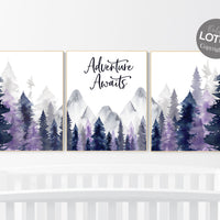 Woodland nursery, navy and purple nursery, tree nursery, adventure nursery