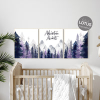 Woodland nursery, navy and purple nursery, tree nursery, adventure nursery