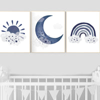 Navy nursery decor, boy nursery wall decor, rainbow nursery, cloud and stars, moon and stars, navy
