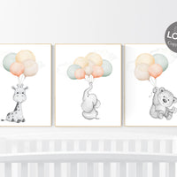 Nursery wall art animals, neutral colors, gender neutral nursery, sage green