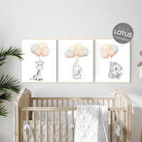 Nursery wall art animals, neutral colors, gender neutral nursery, sage green