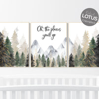 Nursery decor woodland, sage green, mountain wall art, tree nursery decor, forest nursery