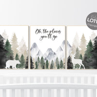 Nursery decor woodland, mountain wall art, tree nursery decor, adventure theme nursery