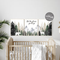 Nursery decor woodland, mountain wall art, tree nursery decor, adventure theme nursery
