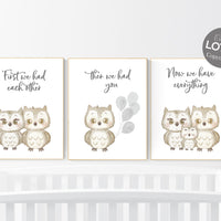 Owl nursery wall art, grey nursery, first we had each other then we had you