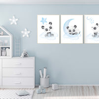Nursery decor boy, panda nursery wall art, blue and grey, baby room decor boy, panda bear nursery