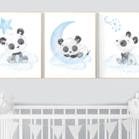 Nursery decor boy, panda nursery wall art, blue and grey, baby room decor boy, panda bear nursery