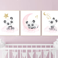 Nursery decor girl, panda nursery, pink and gold nursery wall art, panda nursery print, nursery