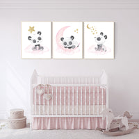 Nursery decor girl, panda nursery, pink and gold nursery wall art, panda nursery print, nursery