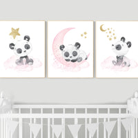 Nursery decor girl, panda nursery, pink and gold nursery wall art, panda nursery print, nursery