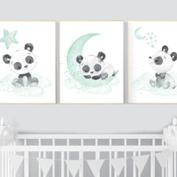 Panda nursery, mint nursery decor, gender neutral prints, mint nursery wall art, panda prints