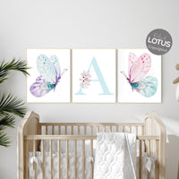 Nursery decor girl butterfly, pink, purple, teal nursery, mint pink nursery