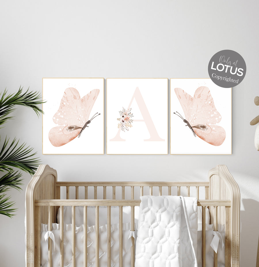 Nursery decor girl butterflies, peach nursery, Butterfly Nursery Art