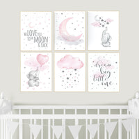 Girl nursery decor, pink gray, nursery decor girl elephant, Nursery decor elephant, girl room ideas