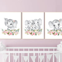 Nursery decor girl boho, elephant nursery wall art, nursery decor girl floral, nursery decor girl