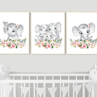 Nursery decor girl boho, elephant nursery wall art, nursery decor girl floral, nursery decor girl