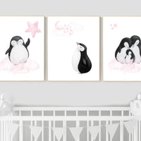 Penguin nursery, pink nursery wall art, girl nursery, baby room wall art, nursery wall art penguin