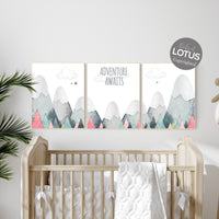 Nursery decor girl mountain, adventure nursery, adventure theme nursery, woodland