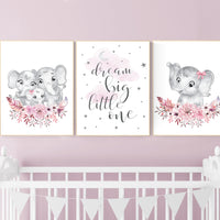 Nursery decor girl boho, elephant nursery wall art, nursery decor girl floral, nursery decor girl