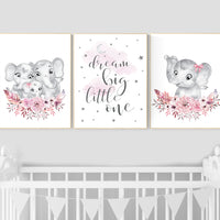 Nursery decor girl boho, elephant nursery wall art, nursery decor girl floral, nursery decor girl