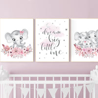 Nursery decor girl boho, elephant nursery wall art, nursery decor girl floral, nursery decor girl