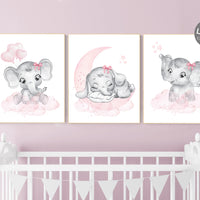 Nursery wall art girl elephant, pink and grey, nursery decor girl pink, pink nursery, girl nursery