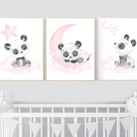 Nursery decor girl, panda nursery, pink and gray nursery wall art, panda nursery print, nursery