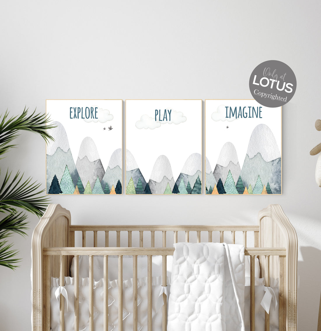 Nursery decor boy mountain, adventure nursery, woodland nursery, explore, play, imagine,