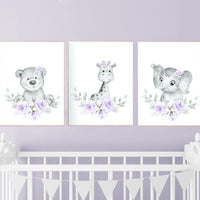 Purple nursery, Floral jungle animals, nursery decor girl flowers, lavender, nursery decor girl boho