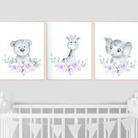 Purple nursery, Floral jungle animals, nursery decor girl flowers, lavender, nursery decor girl boho