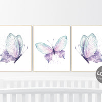 Nursery decor girl butterfly, purple mint, Butterfly Nursery Art, Butterfly Nursery