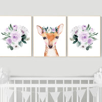 Nursery decor girl flower, purple, woodland animals, boho, nursery decor girl floral, purple nursery